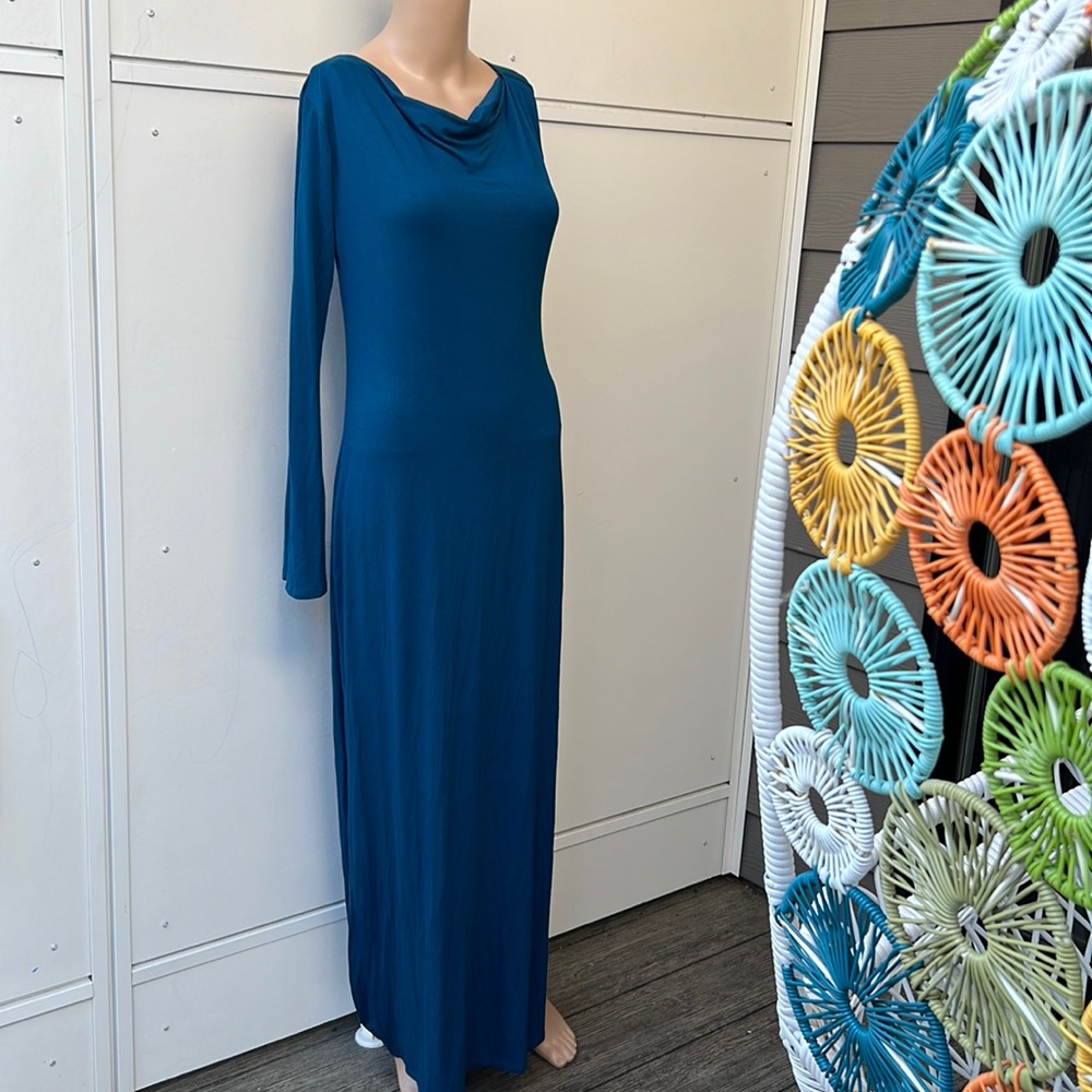 Deep blue draped back dress size XL on the tag, but M & L fit